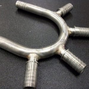 UBEND,(2)3/8ID,W/(4) 3/8 BARB OUTLET PORTS,SS