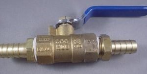 VALVE,SHUT-OFF,1/2IN,BRASS,W/(2)1/2 BARB FITTINGS