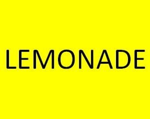 TAG,LEMONADE,2 1/4 X 3 3/4,YELLOW BACKGROUND WITH BLACK LETTERS