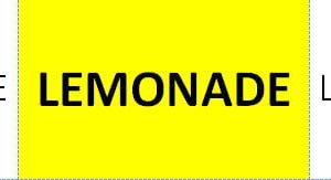 TAG,P,"LEMONADE",YELLOW ON WHITE,1.5 X 6.75 INCHES